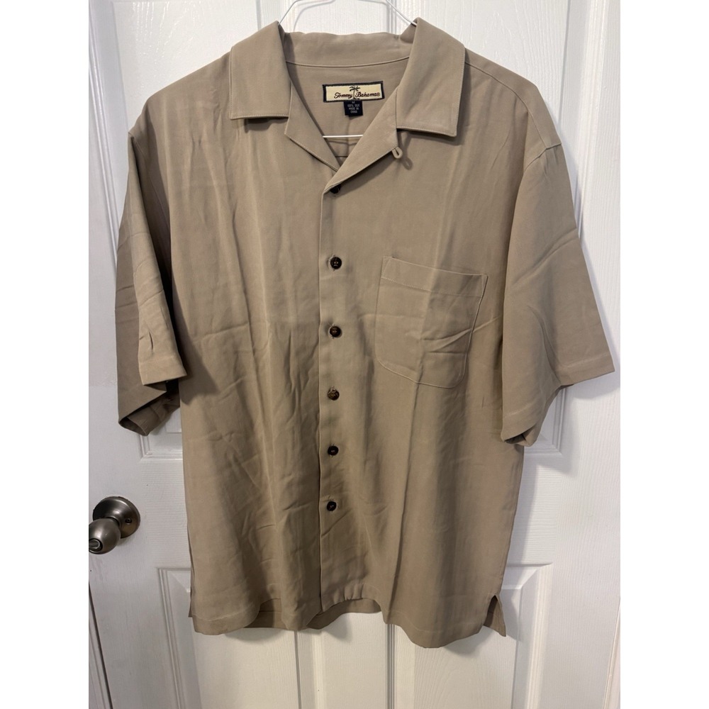 Tommy Bahama 100% Silk Shirt Men M Tan Birdie Watching Golf Camp Embroidered
